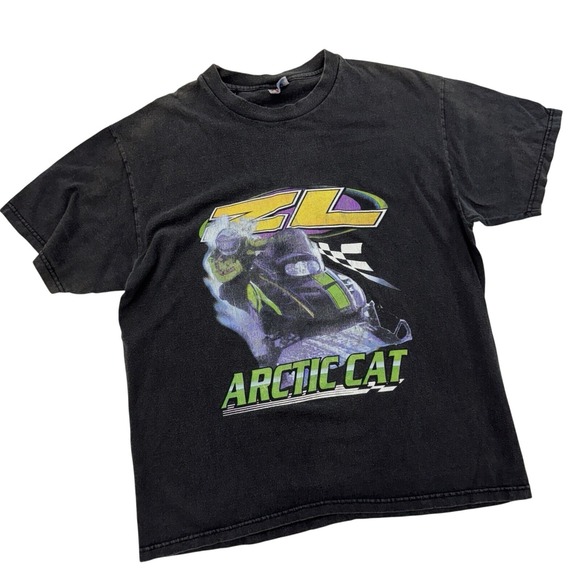 Vintage 90s Arctic Cat ZL Mens Black L Graphic T‎ Shirt Snowmobile Merch Grunge - Picture 1 of 10